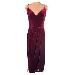 Xscape‎ Womens 10 Red Velvet Maxi Dress Draped Waist Holidays Whimsygoth Vamp